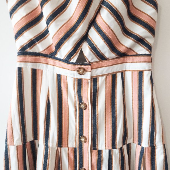 Gianni Bini Striped Button Down Cut Out Midi Dress Size L Like New - Picture 9 of 16